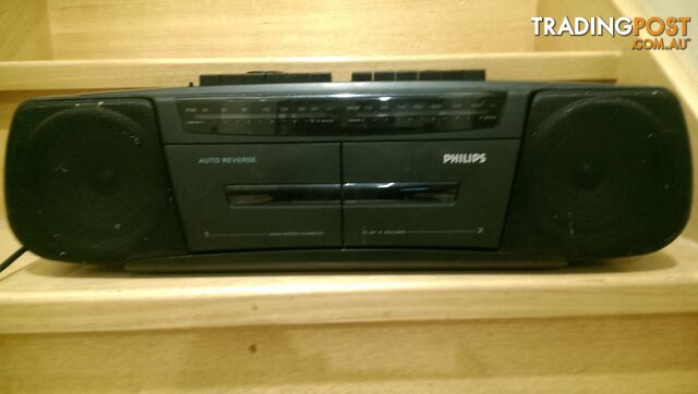 PHILIPS AW 7320/10 RADIO DOUBLE CASSETTE RECORDER TWIN BOOMBOX PORTABLE DUAL CASSETTE PLAYER