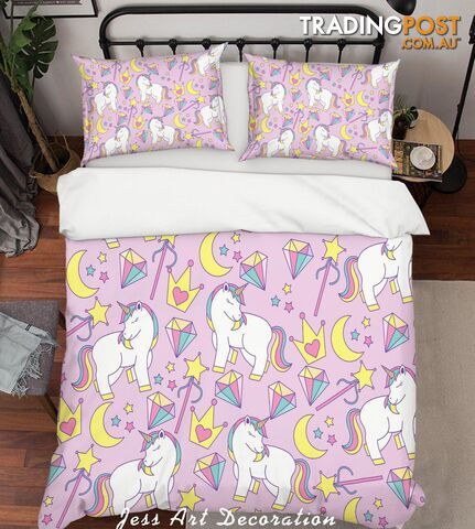 3D Purple Unicorn Moon Star Crown Diamond Quilt Cover Set Bedding Set Pillowcases 15-Single - Jess Art Decoration - JAD-JADK27073