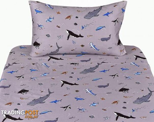 (Twin, 5) - J-pinno Whale Shark Fish Sea Animal Twin Sheet Set Bedroom Decoration Gift, 100% Cotton, Flat Sheet + Fitted Sheet + Pillowcase Bedding Set (Twin, 5) - STG-61-303288583-AU
