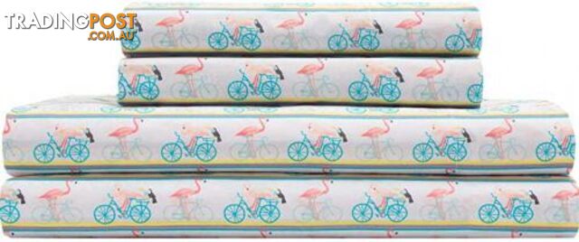 (Full, Flamingo Bike Ride) - Elite Home Products Microfiber 90 GSM Whimsical Printed Deep-Pocketed Sheet Set, Flamingo Bike Ride, Full - STG-61-308631399-AU