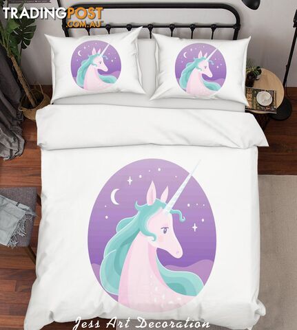 3D White Purple Unicorn Quilt Cover Set Bedding Set Pillowcases 21-King - Jess Art Decoration - JAD-JADK27044
