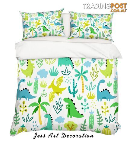 3D Green Dinosaur Pattern Quilt Cover Set Bedding Set Pillowcases 21-Queen - Jess Art Decoration - JAD-JADK28027