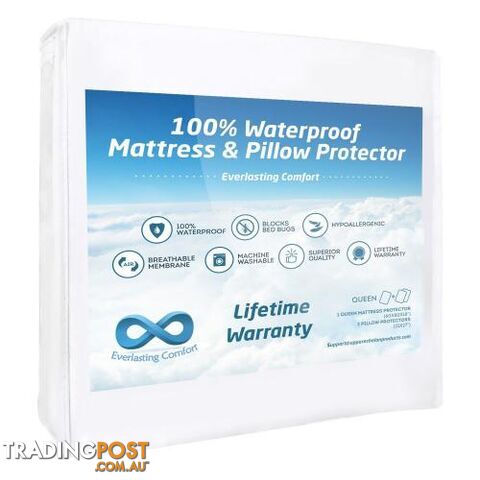 (Queen) - 100% Waterproof Mattress Protector and 2 Free Pillow Protectors by Everlasting Comfort. Complete Set, Hypoallergenic, Breathable Membrane (Queen) - 0046728408377 - STG-61-169105350-AU