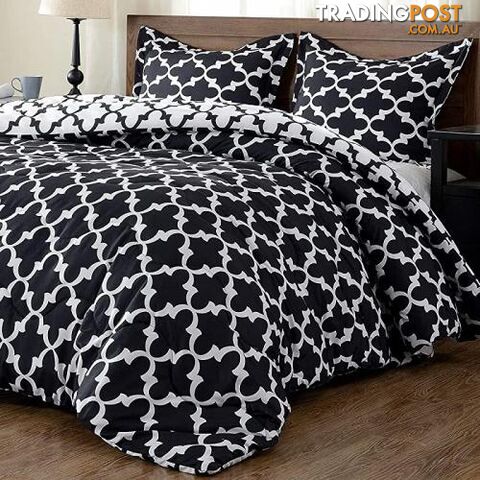 (Twin, Printed Black) - downluxe Lightweight Black Comforter Set Twin with 1 Pillow Sham - 2-Piece Set - Down Alternative Reversible Comforter - STG-61-308603939-AU