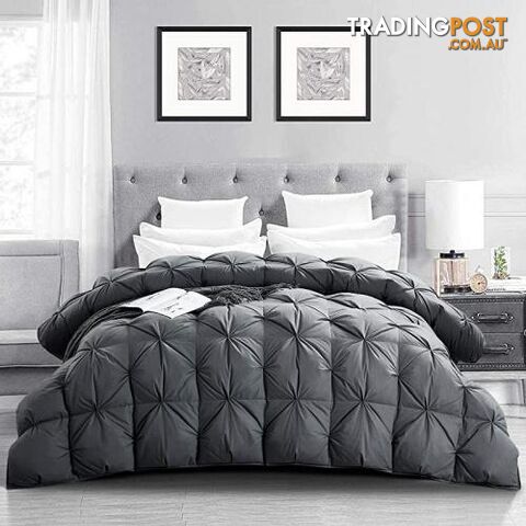 (King, Grey) - HOMBYS All Seasons Goose Down Comforter King Size Duvet Insert Goose Feather Down Comforter King, Grey Pinch Pleat 100% Cotton Cover Down Proof with Corner Tabs Hypo-allergenic, 2041ml Fill Weight - STG-61-309284633-AU