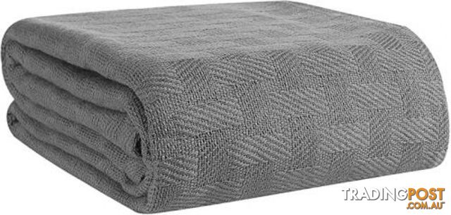 (Basket Weave King Blanket, Charcoal) - GLAMBURG 100% Cotton Bed Blanket, Breathable Bed Blanket King Size, Cotton Thermal Blankets King Size - Perfect for Layering Any Bed for All Season - Charcoal Grey - STG-61-293621889-AU