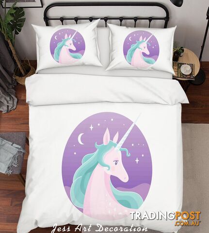 3D White Purple Unicorn Quilt Cover Set Bedding Set Pillowcases 21-Queen - Jess Art Decoration - JAD-JADK27043