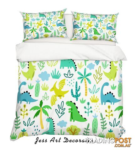 3D Green Dinosaur Pattern Quilt Cover Set Bedding Set Pillowcases 21-Double - Jess Art Decoration - JAD-JADK28026