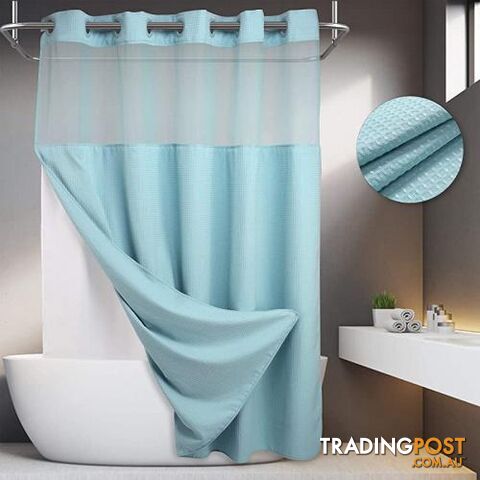 No Hooks Required Waffle Weave Shower Curtain with Snap in Liner - 71W x  74H,Hotel Grade,Spa Like Bath Curtain,White