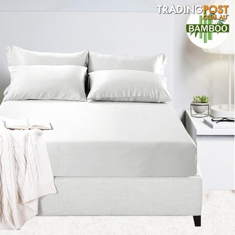 Luxury 1200TC Organic Bamboo Cotton Sateen Fitted Sheet Set White Mega King Size Bed HypoAllergenic - LNC-OBC1200WH(MK)