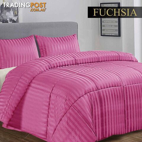 Chic 3 Pieces Damask Stripe Coverlet Bedspread Comforter Quilt Set Fuchsia Double - LNC-DSCS3FU(D)