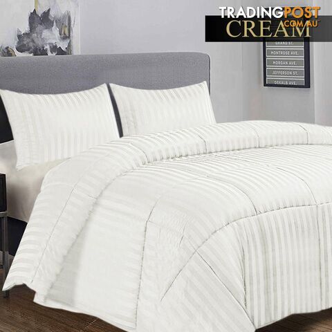 Chic 3 Pieces Damask Stripe Coverlet Bedspread Comforter Quilt Set Cream Queen - LNC-DSCS3CR(Q)