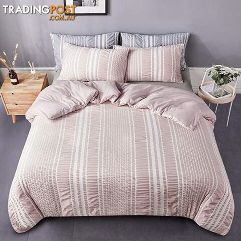 (Twin, Pink-stripe) - DuShow Twin Stripe Duvet Cover Set Pink Textured Microfiber Girls Duvet Cover,Yarn-Dyed Solid Comforter Cover Set with Zipper - STG-61-311104278-AU