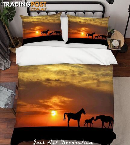 3D Grassland Horses Sunset Scenery Quilt Cover Set Bedding Set Pillowcases  192-King - Jess Art Decoration - JAD-JADK27056
