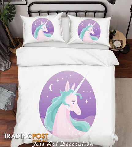 3D White Purple Unicorn Quilt Cover Set Bedding Set Pillowcases 21-Single - Jess Art Decoration - JAD-JADK27041