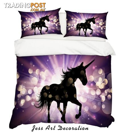 3D Cartoon Unicorn Purple Quilt Cover Set Bedding Set Pillowcases 96-Queen - Jess Art Decoration - JAD-JADK27059