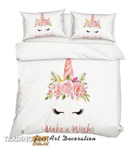 3D Cartoon Unicorn Floral Quilt Cover Set Bedding Set Pillowcases 99-King - Jess Art Decoration - JAD-JADK27036