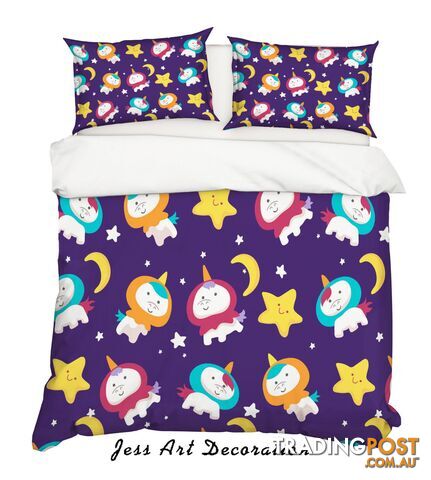 3D Cartoon Unicorn Space Quilt Cover Set Bedding Set Pillowcases 95-Queen - Jess Art Decoration - JAD-JADK27063