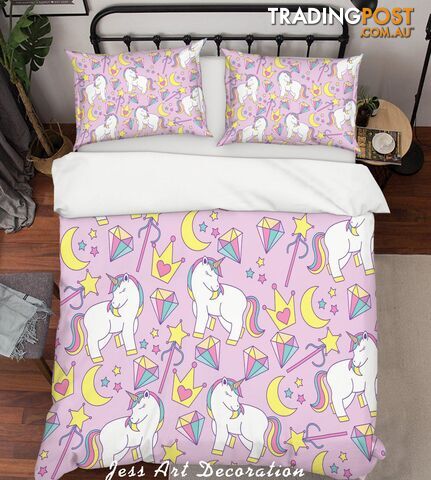 3D Purple Unicorn Moon Star Crown Diamond Quilt Cover Set Bedding Set Pillowcases 15-Double - Jess Art Decoration - JAD-JADK27074