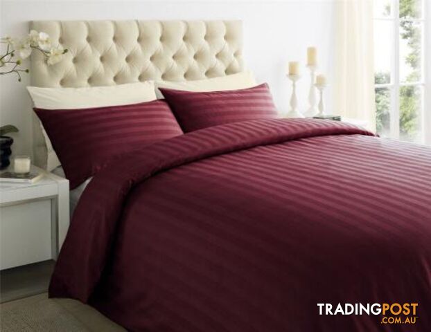 (Maroon, Super King) - ASAB Duvet Quilt Cover Bed Sets - Modern Linear Sateen Stripe Bedding Double and King - STG-61-115539238-AU