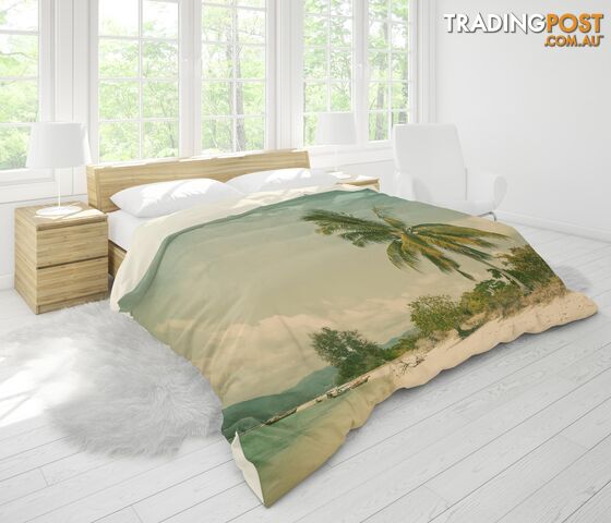 3D Mountains Sea Beach Boat Palm Tree Shrub Quilt Cover Set Bedding Set Pillowcases 13-Double - Jess Art Decoration - JAD-JADK29046