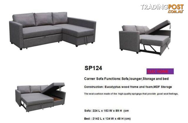 Brand New Grey Fabric L Shape Storage Sofa Bed Couch Loung(SP124)