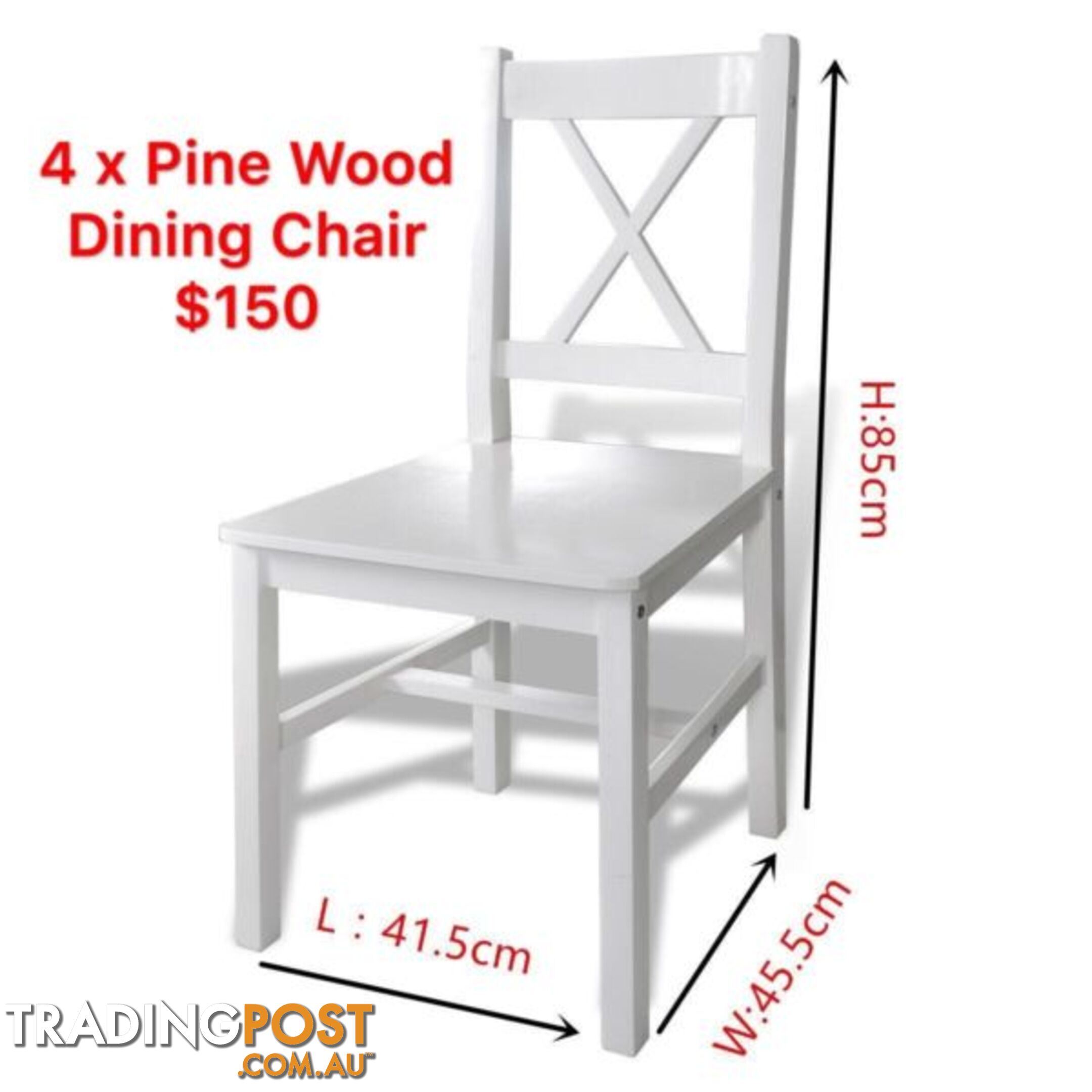 Band New 4 x Pine Wood Dining chairs White