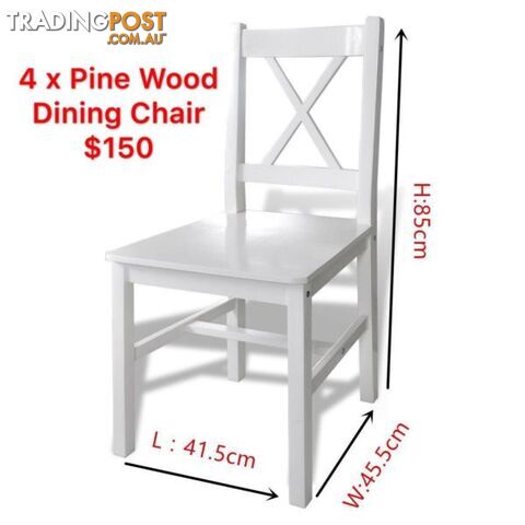 Band New 4 x Pine Wood Dining chairs White