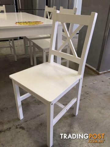 Band New 4 x Pine Wood Dining chairs White