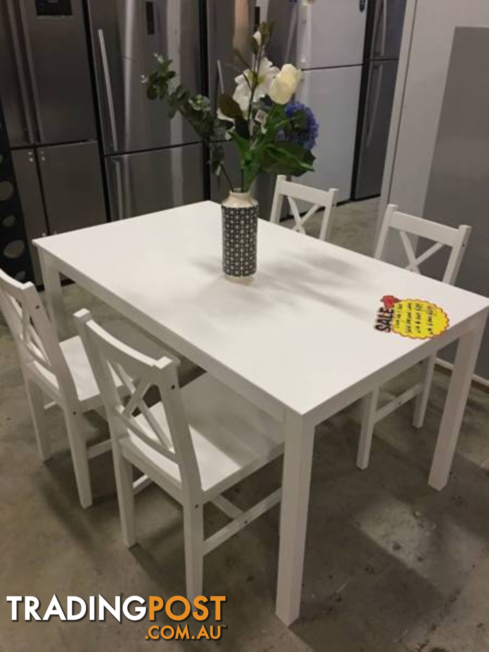 Brand New Solid white PineWood Dining set table with chairs
