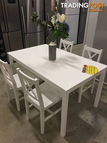 Brand New Solid white PineWood Dining set table with chairs