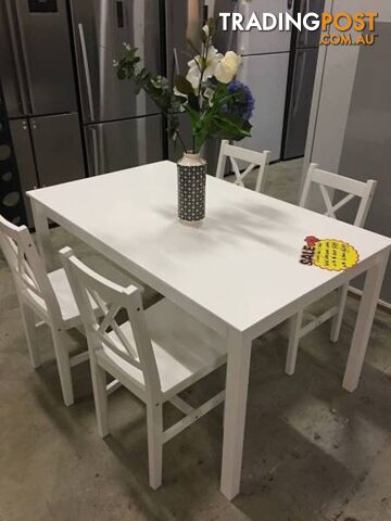 Brand New Solid white PineWood Dining set table with chairs - photo 4 of 6