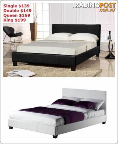 Brand New all sizes PU Leather Bed Frame in Black/White