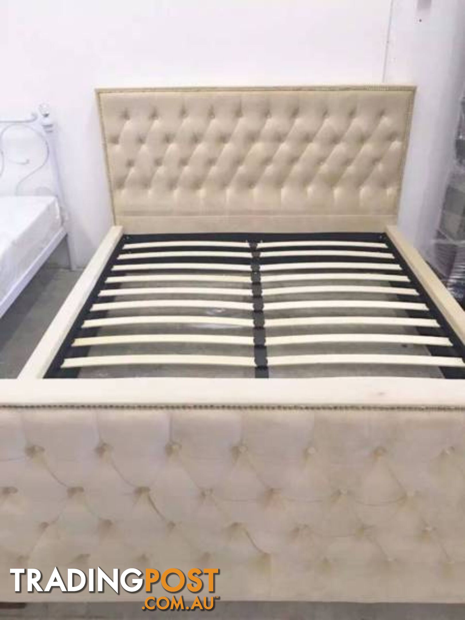 Brand New Queen size Velvet Fabric Bed beige colour