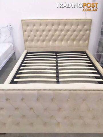 Brand New Queen size Velvet Fabric Bed beige colour