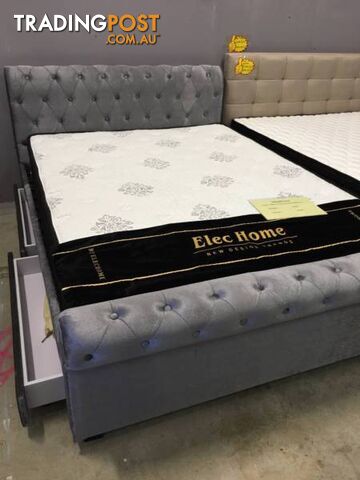 Grey Brand New Luxury 2 Drawers Fabric Euro Style Bed all size