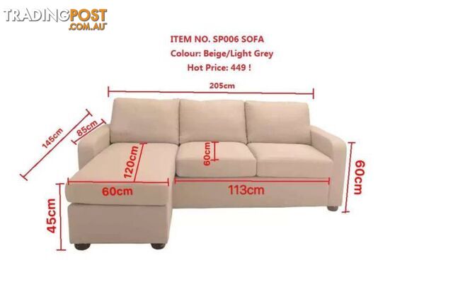 Brand New Fabric Sofa with chaise/ottoman Beige/Grey colour