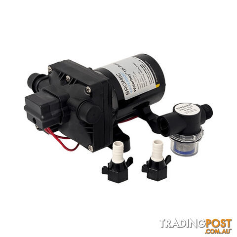 BROMIC WATERBOY 12V RV PUMP WITH FILTER & 12MM BARB ADAPTOR FITTINGS | 11LPM....