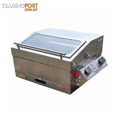 SIZZLER MAX S/STEEL 2BNR LPG BBQ – WITH FULL SOLID PLATE & COOKING RACK...