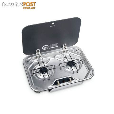 DOMETIC 2 BURNER COOKTOP FLUSH MT S/S C/W GLASS LID & 12V IGN (480 X 370MM)....