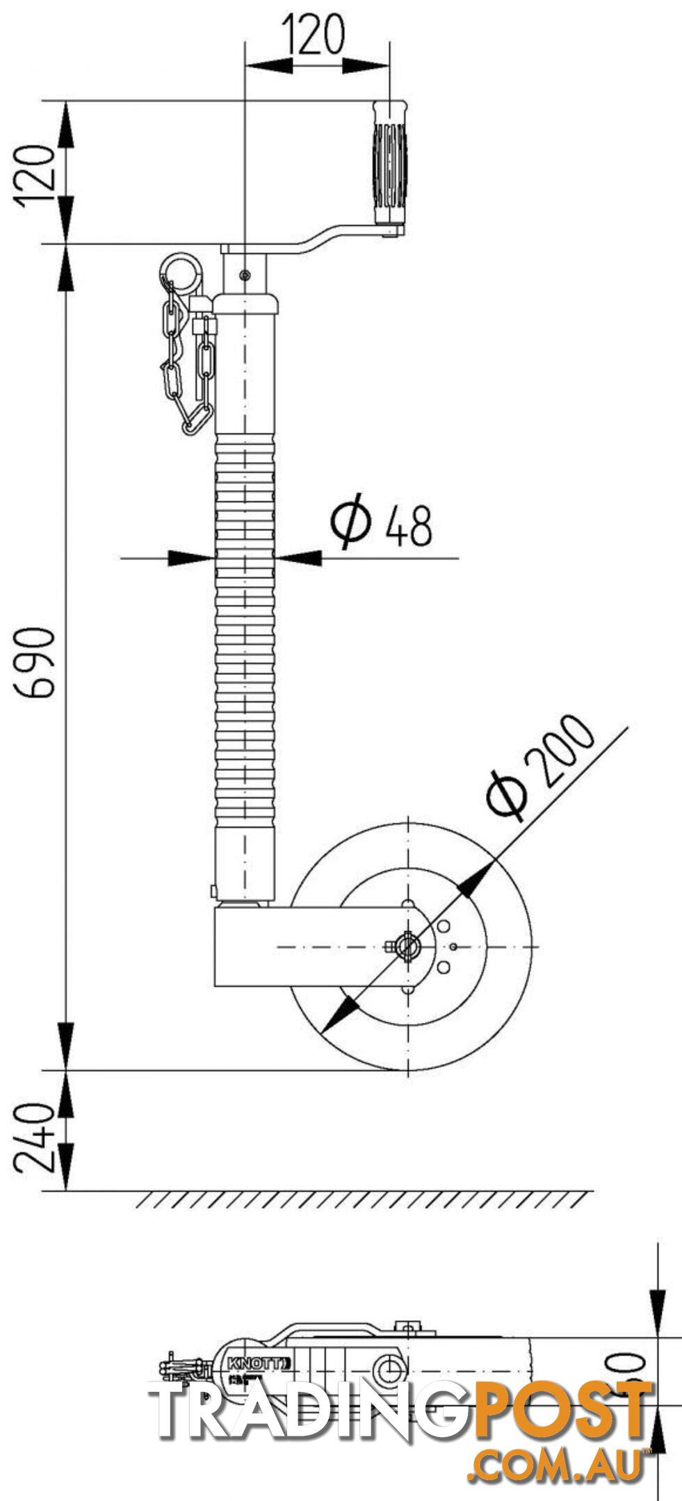 GENUINE IFOR WILLIAMS 350KG 48MM RIBBED JOCKEY WHEEL