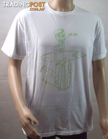 Mens Quicksilver T-Shirt White w/ Green Picture - Large Slim Fit