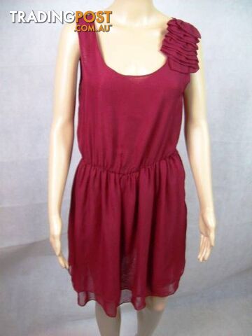 New Women's Ajoy Party Dress With Shoulder Ruffle - Red -Size 10