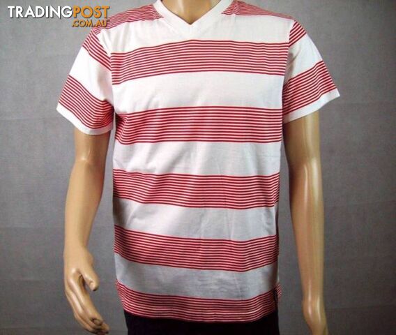 New Men's Southpole T-Shirt - Horizontal Red&White Stripe - Large