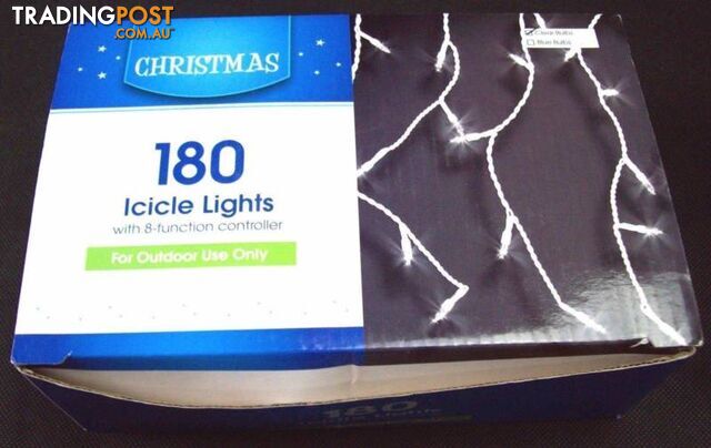 Christmas Xmas Lights - 180 Clear Icicle with 8 function Controll