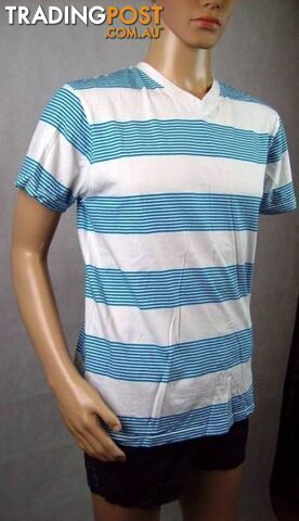 New Men's Southpole T-Shirt - Horizontal Blue&White Stripe Large