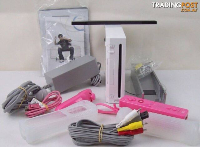 Nintendo Wii Console with Pink Controller Nunchuck IR Bar & more