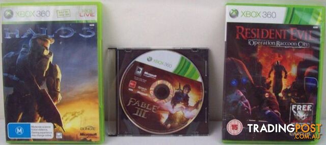 Xbox 360 Game - Halo 3 +Fable 3 + Resident Evil Operation Raccoon