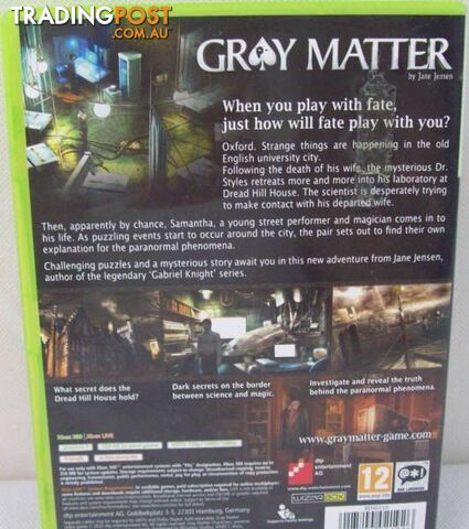 Xbox 360 Game - Gray Matter by Jane Jensen - Mystery Game PAL - photo 2 of 5