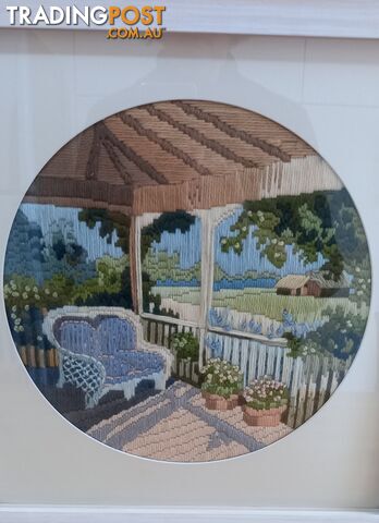 SET OF THREE ATTRACTIVE FRAMED LONG STITCH SCENES - COLLECT IN MAROUBRA